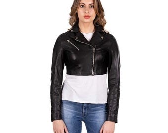 Lambskin Leather Cropped Biker Jacket: Slim Fit Bolero Shrug