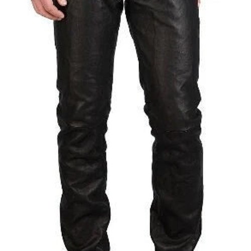 Pantalon de costume droit en cuir d'agneau pour homme
