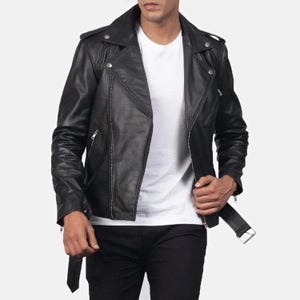 Men & Boys 100% Genuine High Quality Soft Lambskin Leather Motorcycle Biker Jacket Slim-fit Long Sleeves