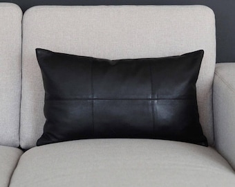 Genuine Lambskin Leather Pillow Cover: Black Decorative Throw