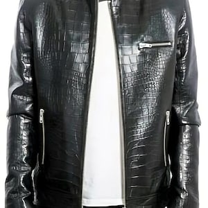 Men&#39;s & Boys 100 % Genuine High Quality Lambskin Leather Crocodiles embossed Motor Biker Jacket, Long Sleeves Beautiful Look