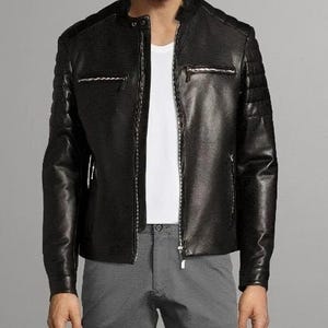 Men&#39;s & Boys 100% Real High Quality Lambskin Leather Motorcycle Biker Jacket Slim-fit, Long Sleeves