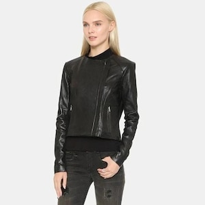 Women&#39;s & Girls 100% Genuine High Quality Soft Lambskin Leather New Design Cropped Motor Biker Bolero Shrug Jacket Slim Fit