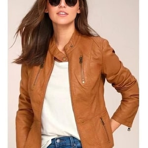 Women&#39;s & Girls 100% Genuine High Quality Soft Lambskin Leather Motorcycle Biker Jacket Slim-fit, Long Sleeves Beautiful Look