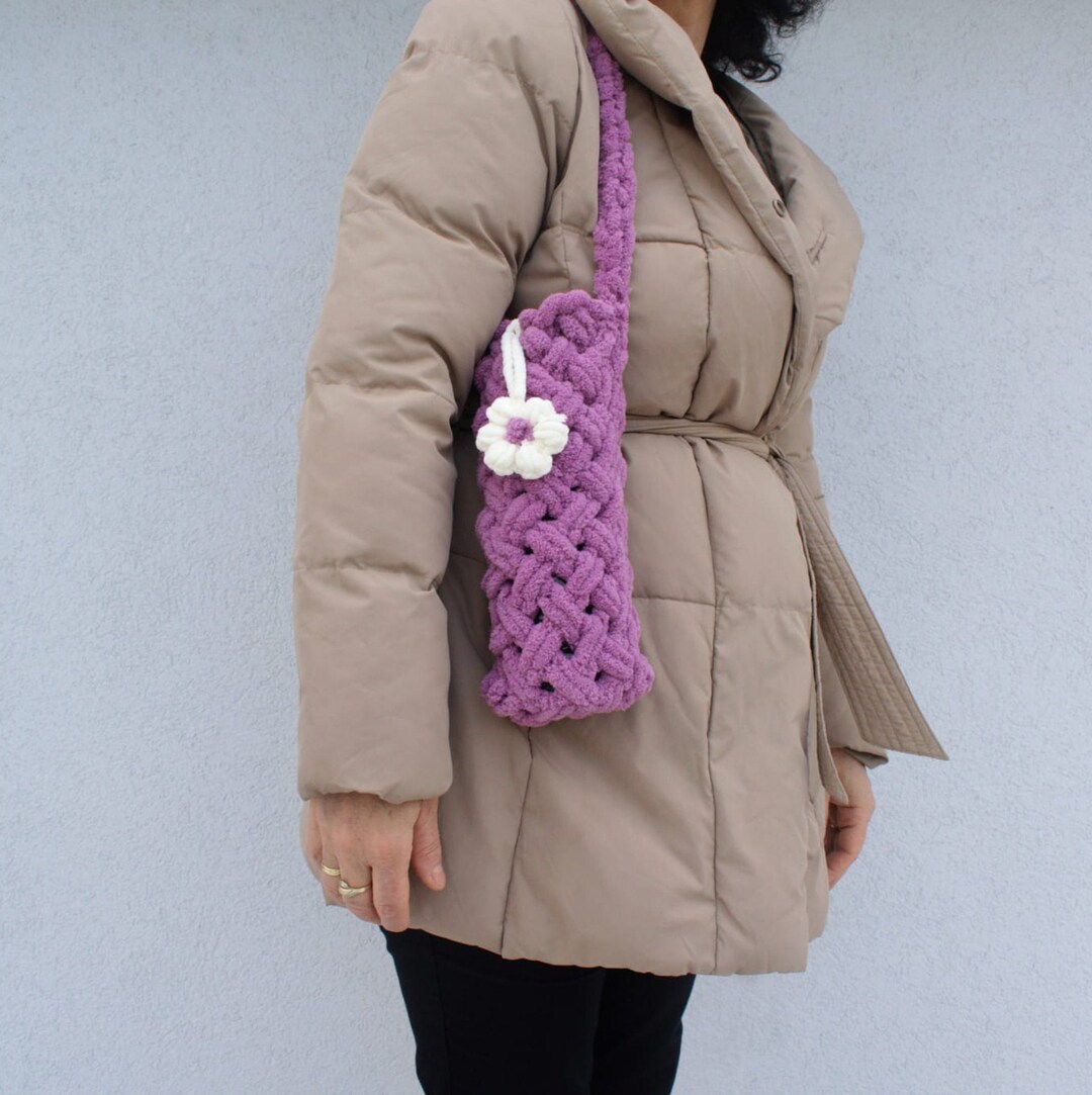 Thermos Carrier Shoulder Bag, Crochet Water Bottle Holder, Hydroflask