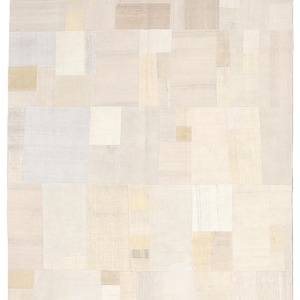 6x8 Vintage Kilim Patchwork Rug, Beige Cream Handmade Wool Carpet, Bohemian Modern Jute Decor