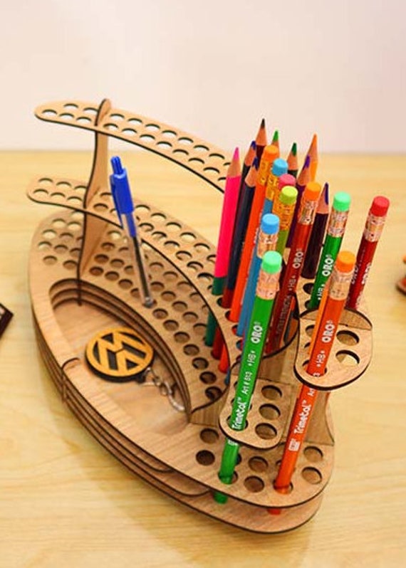 Laser Cutting Mdf Pen Holder Laser Cut MDF Pencil Organizer Desk