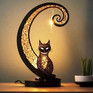 Modèle de lampe chat découpé au laser fichier pdf svg cdr dxf