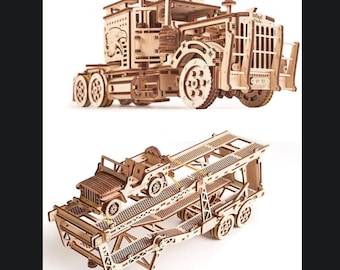 Laser Cut 3D Wooden Puzzle Loader Truck Toy Model cdr dxf svg ai Vector File