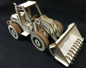 Laser geschnittene Planierraupe Ector aus Holz Buldozer cdr dxf svg ai Vektordatei