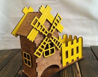 Laser Cut Wooden model windmill cdr dxf svg ai File