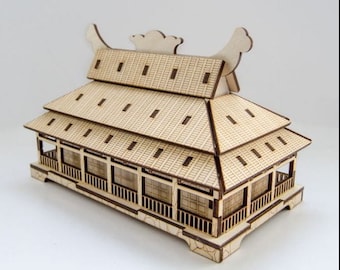 Laser Cut Wooden Puzzle Chinese Temple Architectural Model cdr dxf svg ai File