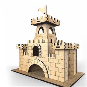 Laser Cut Castle Model 3D Holzpuzzle Gebäudemodell cdr dxf svg pdf Datei