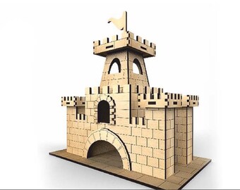 Castillo cortado con láser Modelo 3D Rompecabezas de madera Modelo de construcción cdr dxf svg pdf Archivo