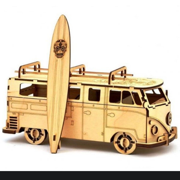 Laser Cut Volkswagen Bus With Surfboard Vector cdr svg aı dxf  Download