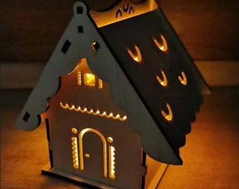 Laser Cut Wooden Christmas Village Mini House Shape Gift Box cdr dxf svg ai File