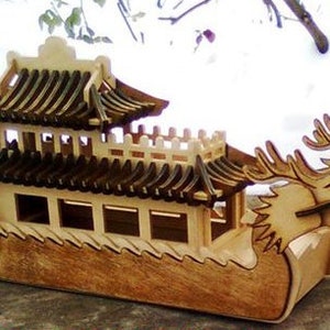 Laser Cut Wooden Dragon Ship model cdr dxf svg ai File