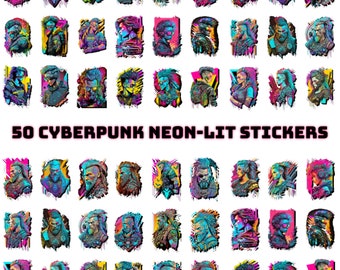 50 autocollants cyberpunk numériques | Autocollants numériques | Autocollants PNG | Vikings cyberpunk numériques | Téléchargement instantané