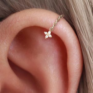 Cartilage Chain Labret, Tragus Bar, Helix Earring, Conch Hoop Piercing, Lobe Stud. Surgical Stainless Steel 16G Internally Threaded