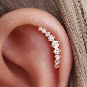 Cluster Helix Earring Stud, Cartilage Piercing Jewelry, Conch Jewellery, Flat Piercings Earrings, Bar 16G Barbell Titanium Waterproof