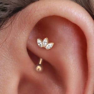 Marquise Rook Earring, Daith Piercing Jewelry, Snug Curved Barbell, Eyebrow Bar, Vertical Helix Body Jewellery, Surgical Stainless Steel