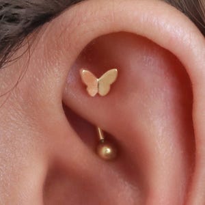Rook Earring Gold, Butterfly Curved Barbell, Eyebrow Piercing Jewelry, Body Jewellery, Surgical Stainless Steel 16G Internally Threaded