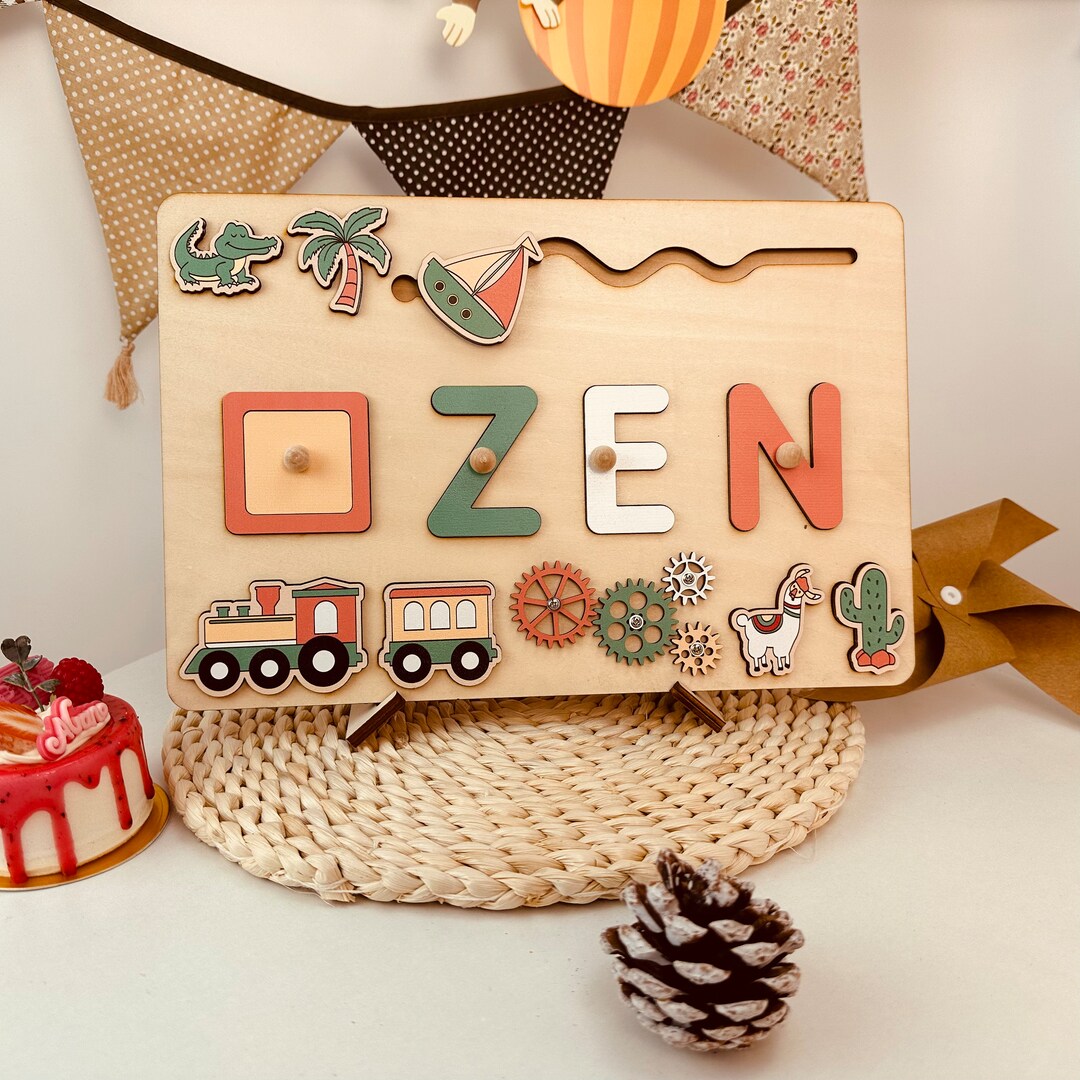 Custom Wooden Name Puzzle With Pegs for Toddlers Personalized Learning