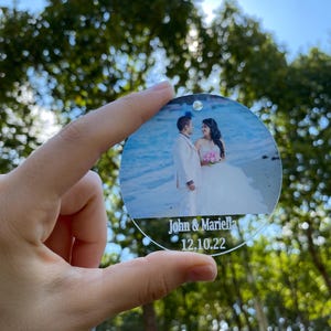 Personalized Acrylic Wedding Favor Ornament: Custom Photo, Christmas Keepsake