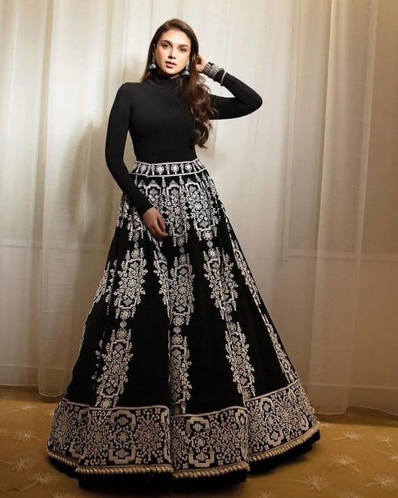 Aditi Rao Hydari Japanese Crepe Black Colour Lehenga - Etsy