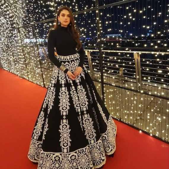 Aditi Rao Hydari Japanese Crepe Black Colour Lehenga - Etsy