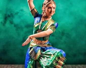 Bharatnatyam Dress | Golde With Blue | Artificial Saree | Readymade Dance  Costume - Etsy Denmark
