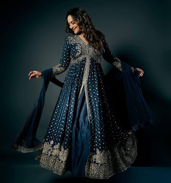 princess polly baby blue dress SKY BLUE COLOR GEORGETTE THREE LAYER RUFFLE STYLE ANARKALI SUIT – Cholicart main image 0