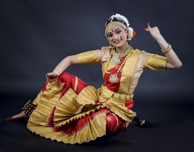 Red And Golden Colour Bharatnatyam Costume