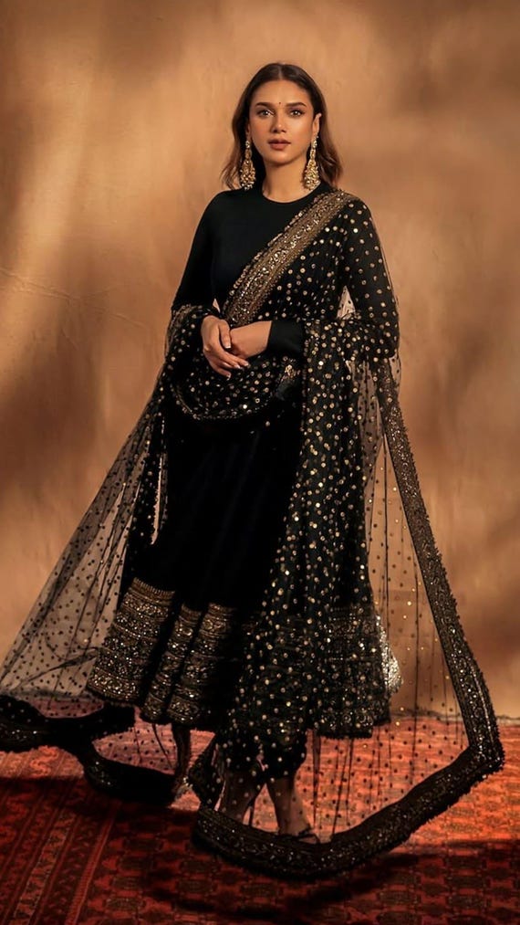 black colour anarkali dress NEHA'S TRENDING SUIT SET ishva shop image is possible. Frock Suit Design Black Colour