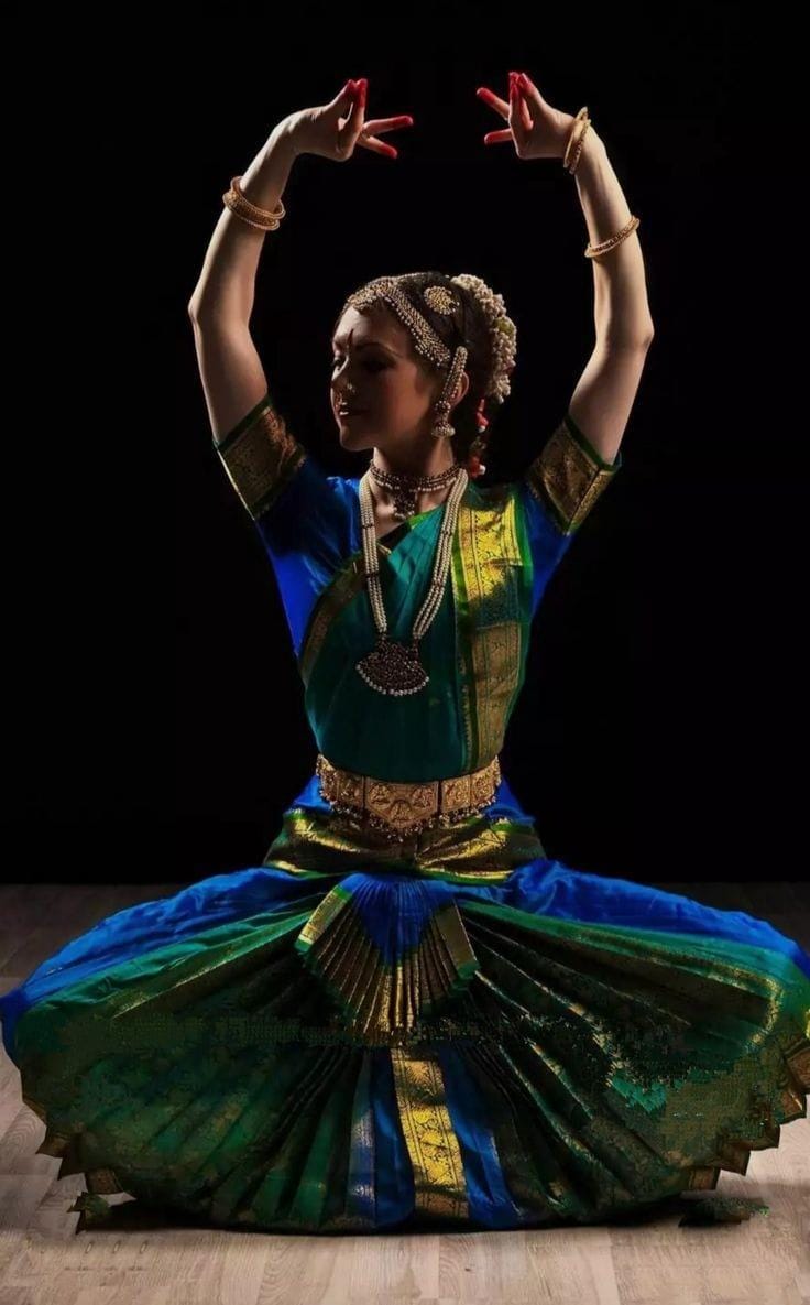 slim fit dress slacks Blue & Green Bharatanatyam Readymade Dance Costume – shanthitailors main image 1