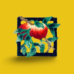 Vintage Cast Iron Trivet with Apple Decor - Hand-Painted Square Trivet for Home and Kitchen