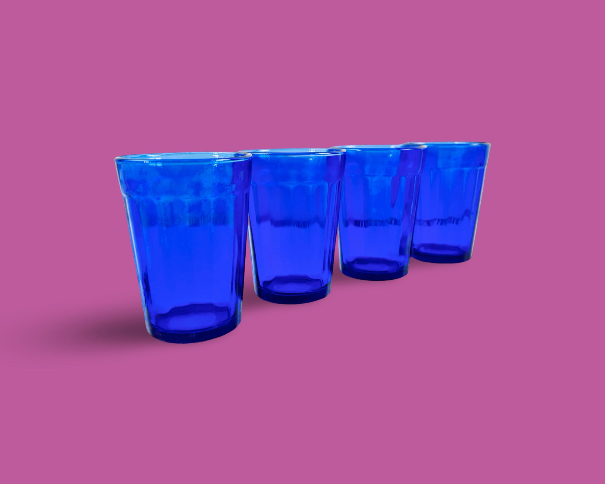 Vintage French Cobalt Blue Glass Tumblers - Set of 4 Panelled Drinking  Glasses, Water Juice Cocktail Glassware, Home Bar Decor - Etsy
