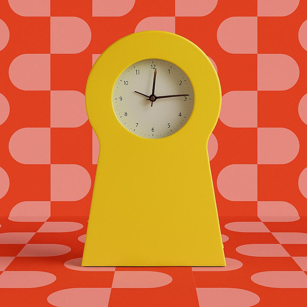 Vintage IKEA PS 1995 Keyhole Clock: Yellow Metal Scandinavian