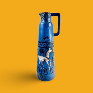 Vintage Pergamum West Germany Pottery Jug by Hans Welling for Ceramano – Mid-Century Ceramic Vase with Horses – Rare Collectible Home Decor