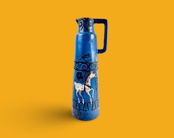 Vintage Ceramano Pottery Jug: Mid-Century West Germany Vase with Horses