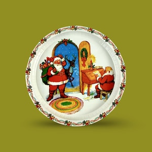 Vintage Metal Christmas Tray with Santa Claus Scene | Mid-Century Holiday Decor | Nostalgic Santa Serving Tray | Vintage Christmas Decor