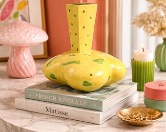 Vintage Studio Pottery Vase by Ines de Booij, Signed Dutch Ceramic Art, Yellow Sculptural Home Decor