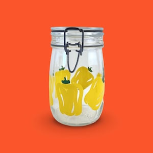 Pot en verre italien vintage : design Yellow Pepper, contenant à clip