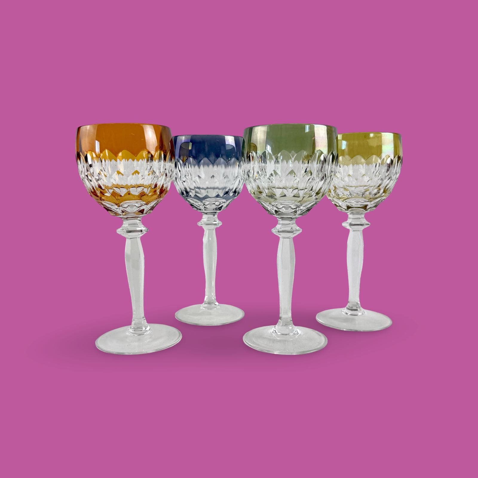 Vintage Anna Hütte Bleikristall Wine Glasses: Jewel Tone Cut Crystal, Set of 4