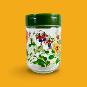 bocal en verre Cer-Ve Parma vintage : bocal de cuisine floral peint à la main