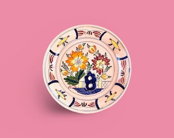 Raro plato de Delft del siglo XVIII de Pieter Kocx - Diseño de jardín floral - Auténtica cerámica holandesa - Decoración antigua del hogar
