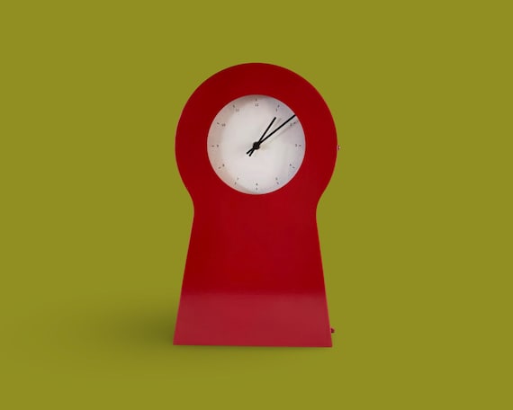 Vintage IKEA PS Keyhole Clock: Red Metal Wall Clock With Storage
