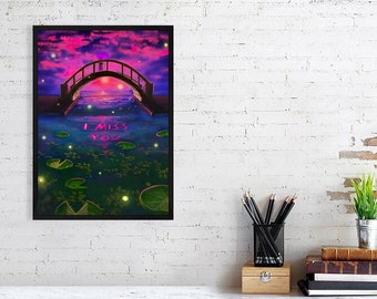 Melancholic Sunset Art Print | Water Lily Pond, Fantasy Artwork