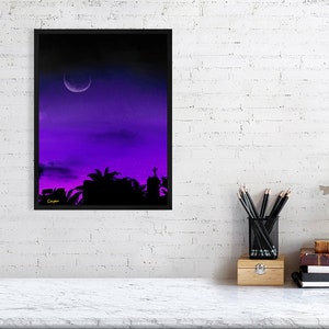 Fineart Print | Desert night Wall Art - Climate friendly (with or without frame) arabic, sunset, palmtrees, digitalart, print image 2