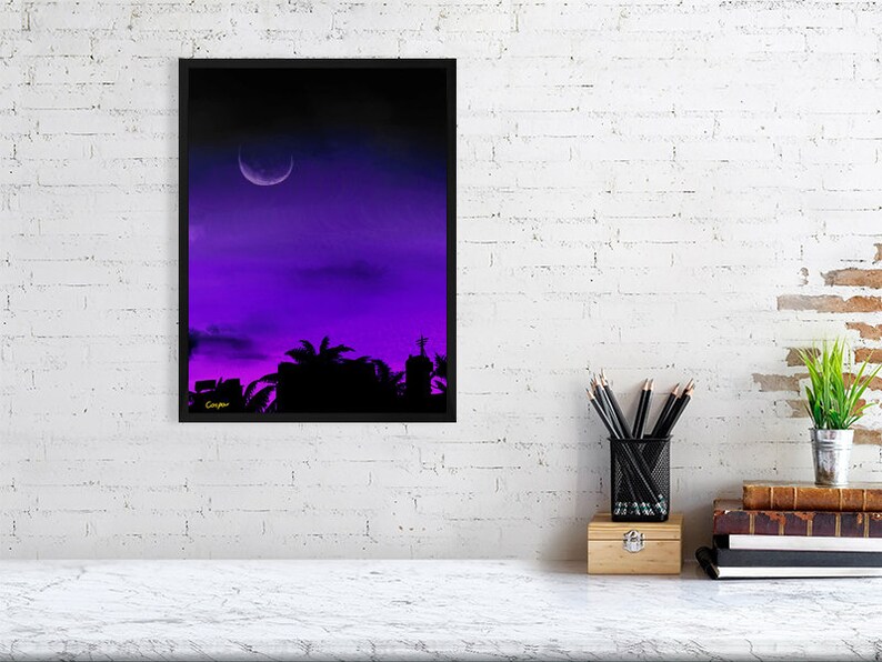 Fineart Print | Desert night Wall Art - Climate friendly (with or without frame) arabic, sunset, palmtrees, digitalart, print image 2